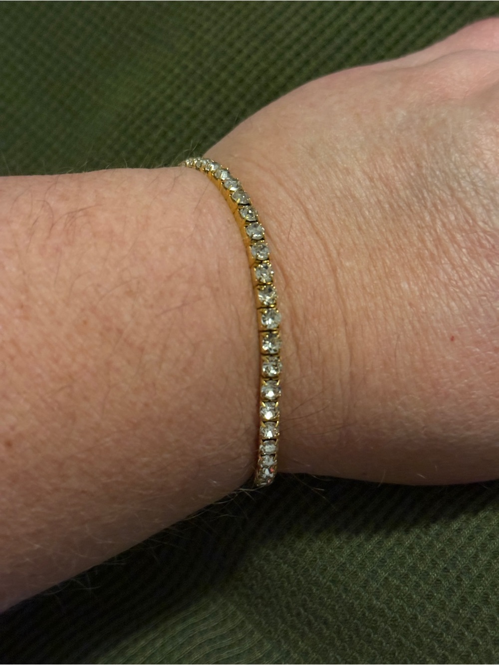 Gold-Tone Crystal Tennis Bracelet - Clear Rhinestones